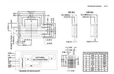 8 X 2 Tryb szary Wyświetlacz STN LCD 6&amp;#39;Clock Kąt widzenia S6A0069 Kontroler ISO Standard