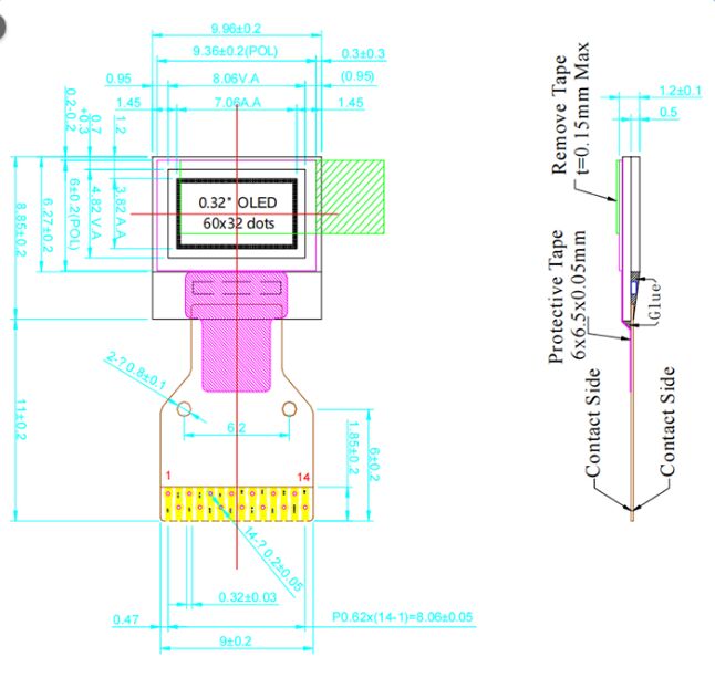 Niestandardowy wyświetlacz OLED o kształcie I2C Biały 0,32 cala Panel wyświetlacza OLED 60x32 pikseli Najmniejszy 0,32