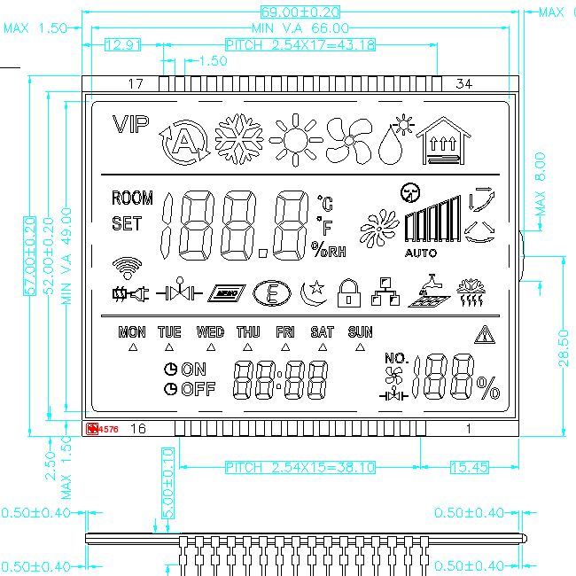Niestandardowy ekran LCD TN STN HTN FSTN VA Monochromatyczny segmentowy moduł LCD do termostatu Monochromatyczny cyfrowy wyświetlacz LCD Producent