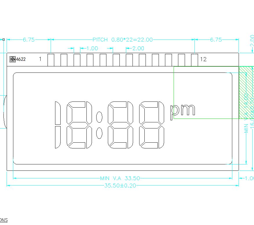 Monochromatyczne wyświetlacze LCD TN o niestandardowym rozmiarze do zegara cyfrowego Panel LCD segmentu TN Ekrany LCD TN